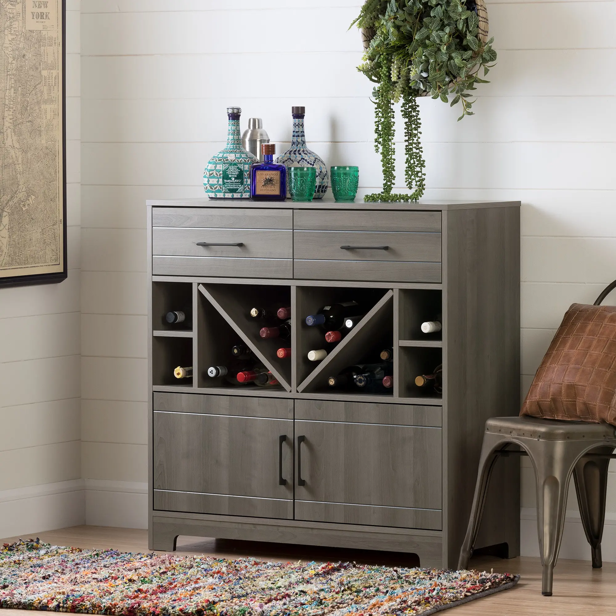 Vietti Bar Cabinet with Bottle Storage and Drawers - South Shore
