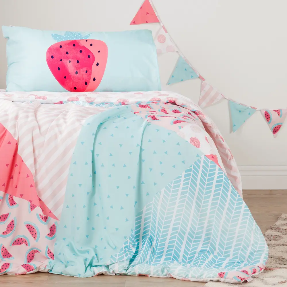 100092 Watermelons and Dots Reversible Twin Comforter and Pillowcase - Dreamit -1