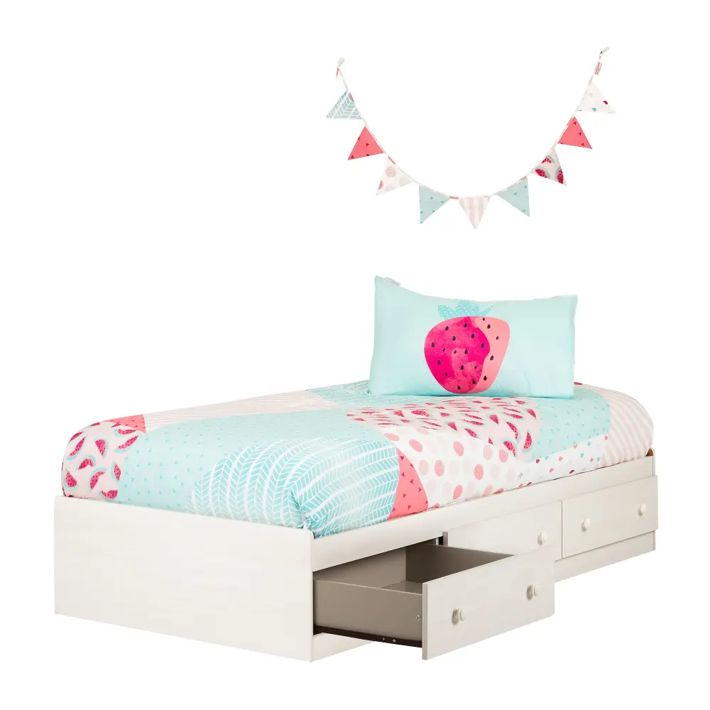 100180 White Twin Mates Bed with Bedding - Summer Breeze-1