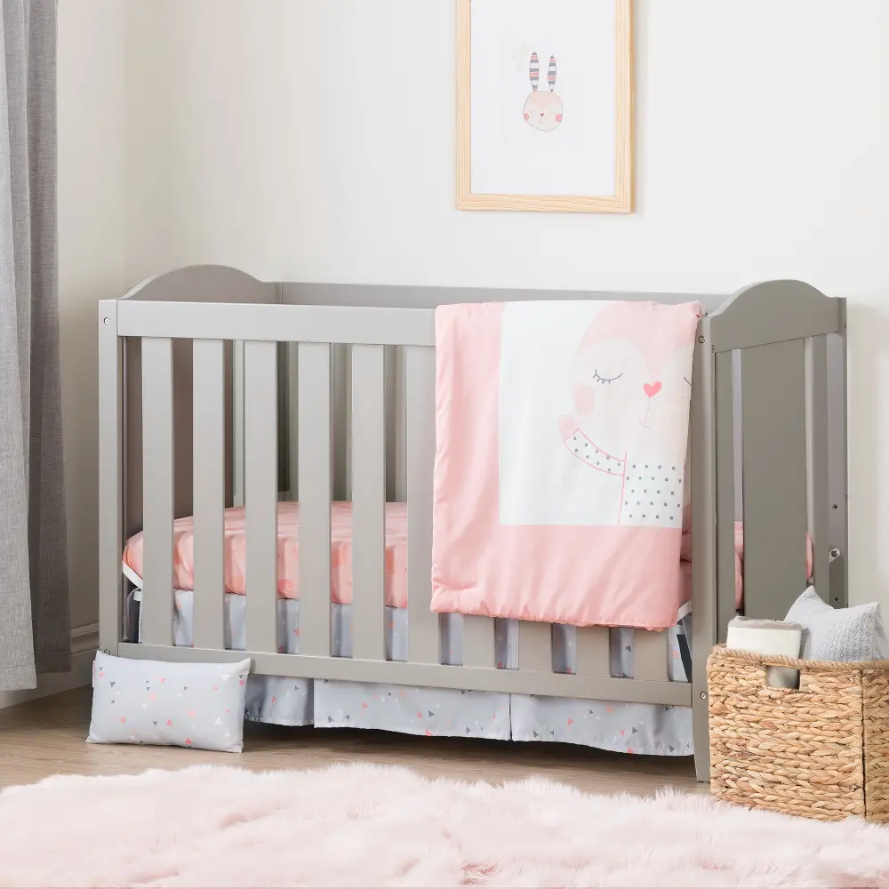 100269 Angel Gray 2-in-1 Crib, Rail and Pink Bedding-1