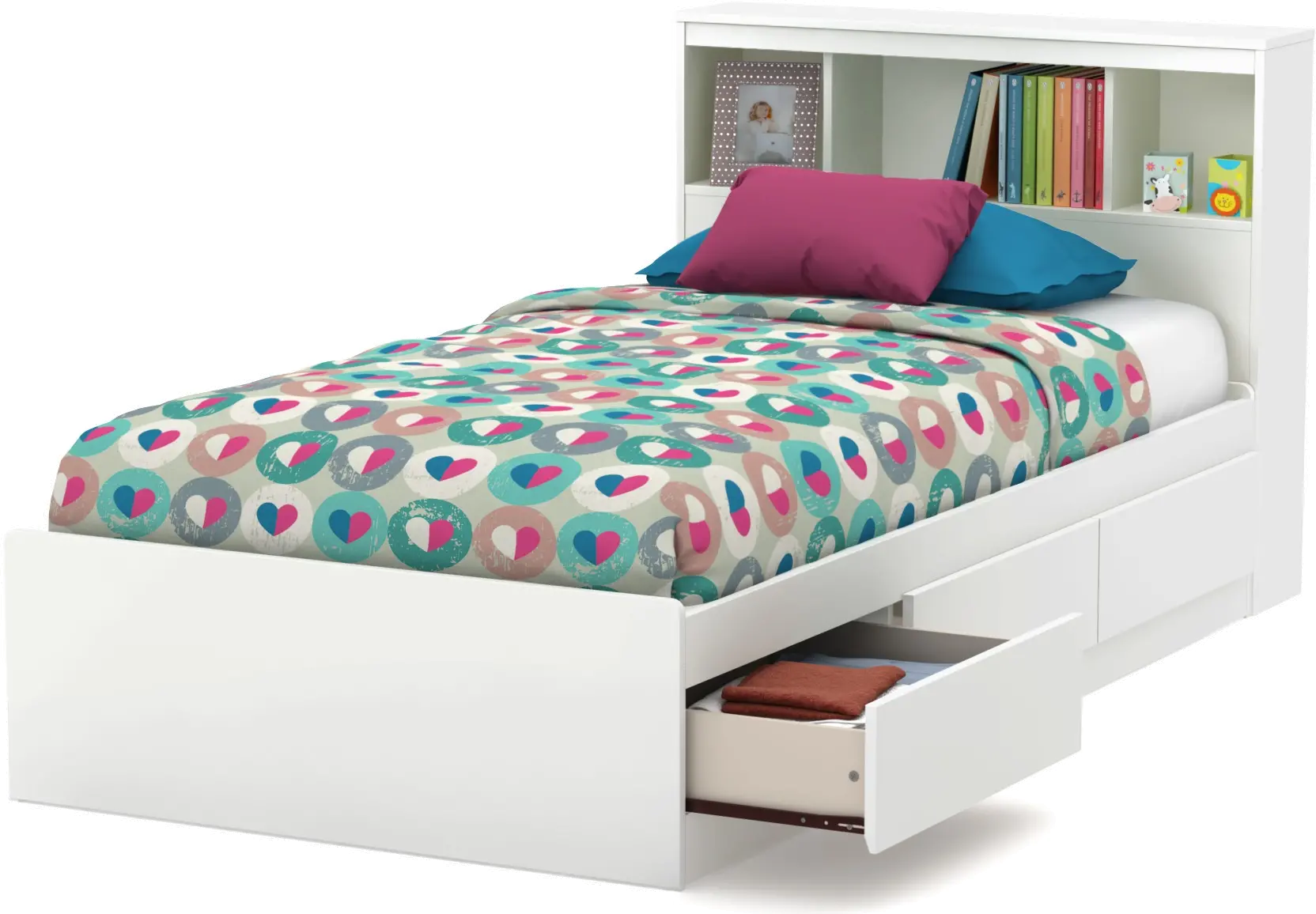 11250 Reevo White Twin Mates Bed with Bookcase Headboard sku 11250