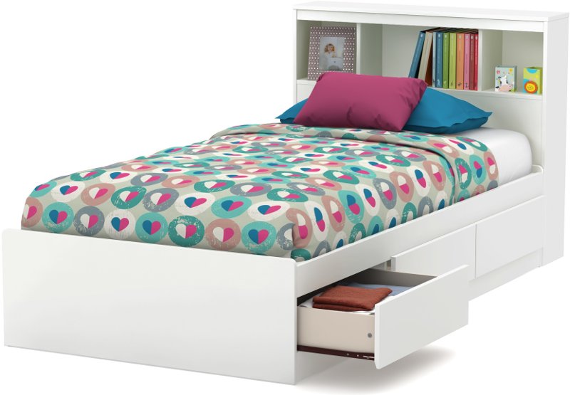 White Twin Mates Bed With Bookcase, Twin Platform Bed With Storage And Bookcase Headboard
