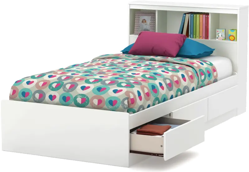 White Twin Mates Bed With Bookcase, Twin Bed With Bookcase Headboard And Storage Box