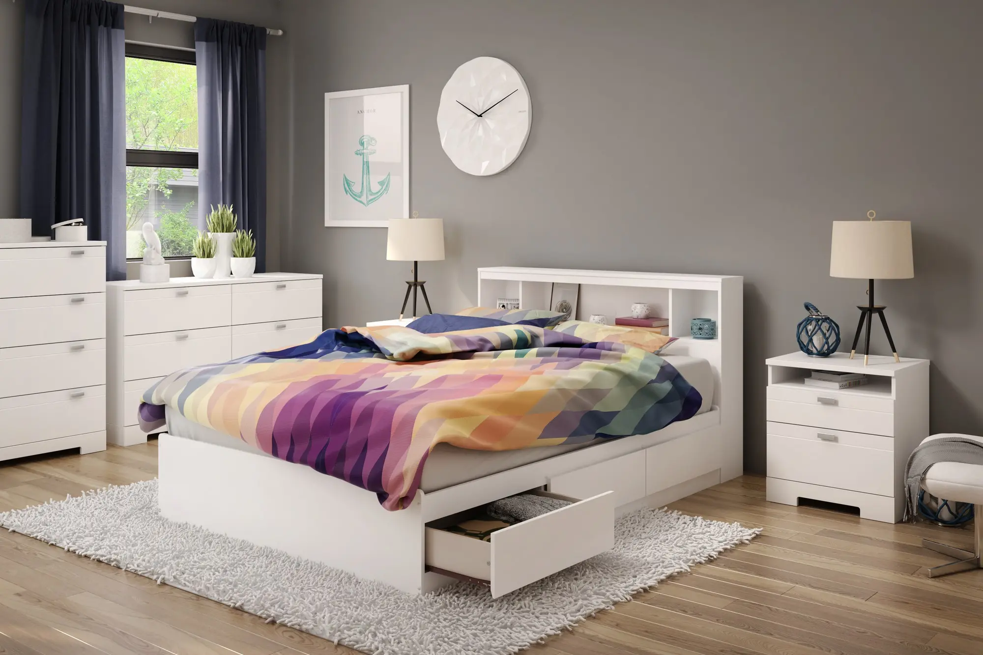 Reevo Full Mates Bed With Bookcase Headboard - South Shore