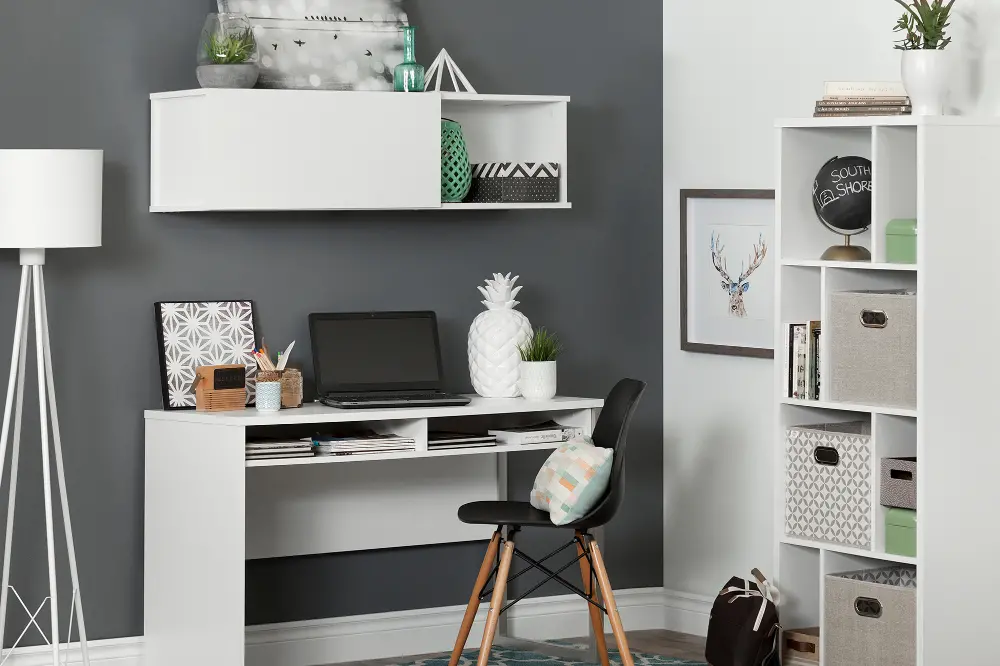 11249 White Desk with Wall Mounted Storage - Interface-1