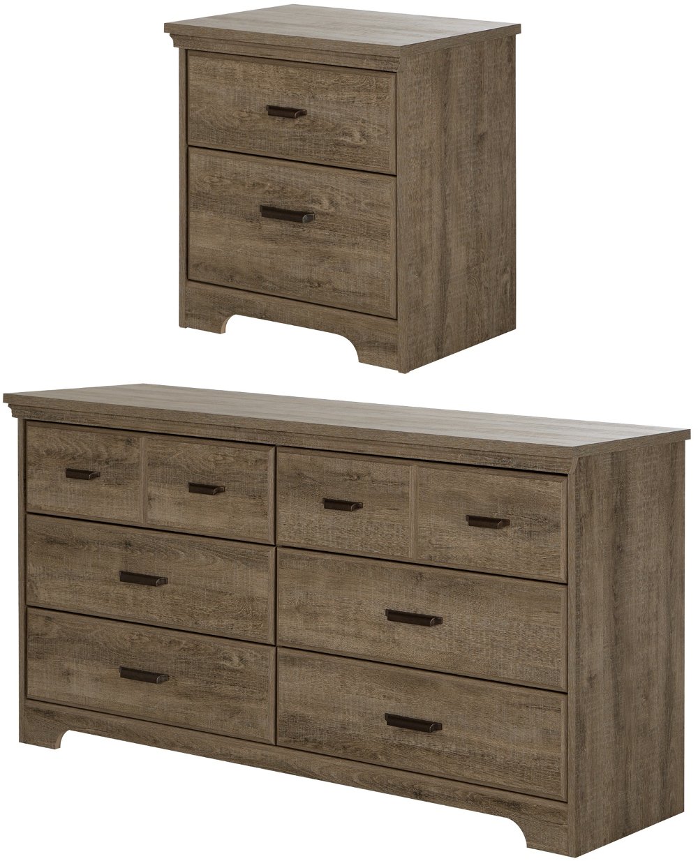 Versa Weathered Oak Double Dresser & Nightstand - South Shore