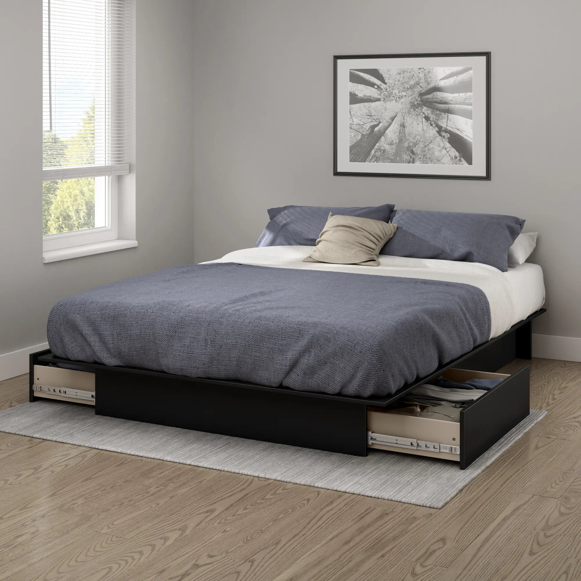 Gramercy Black Full/Queen Platform Bed with Drawers - South Shore