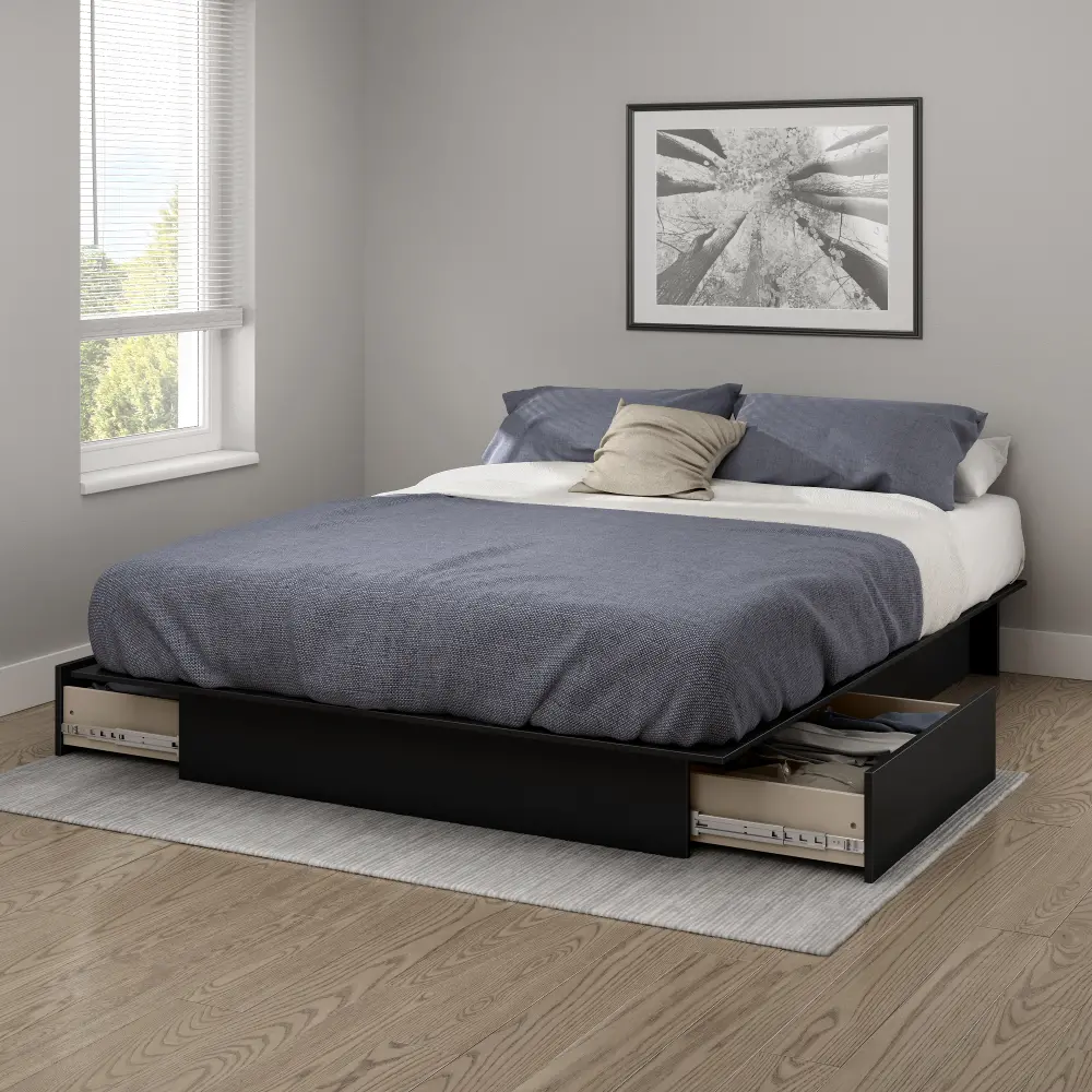 10220 Gramercy Black Full/Queen Platform Bed with Drawers - South Shore-1
