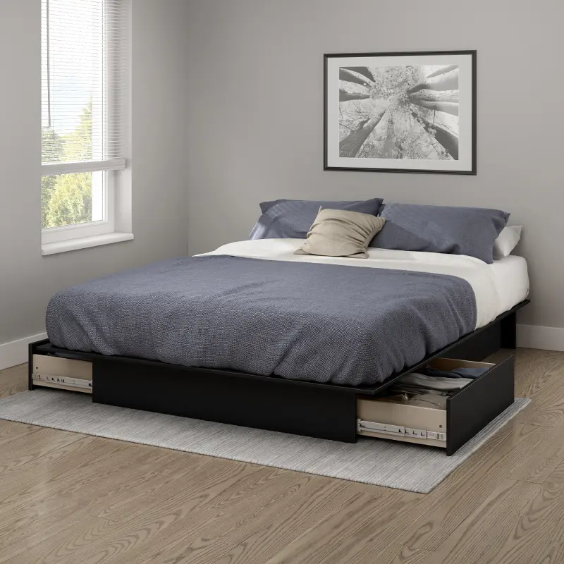 Gramercy Black Full/Queen Platform Bed with Drawers - South Shore