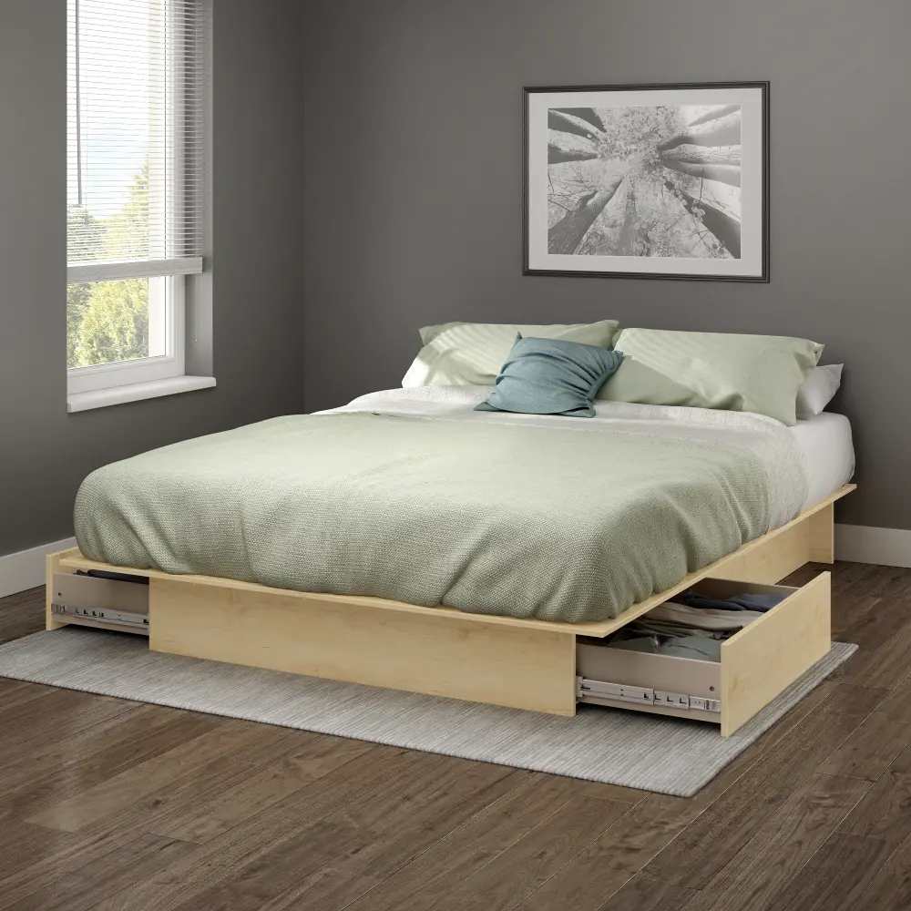 10221 Natural Maple Full/Queen Platform Bed with Drawers - Gramercy-1