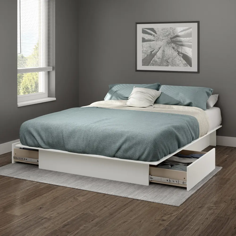 10222 Gramercy White Full-Queen Platform Bed with Drawers - South Shore-1