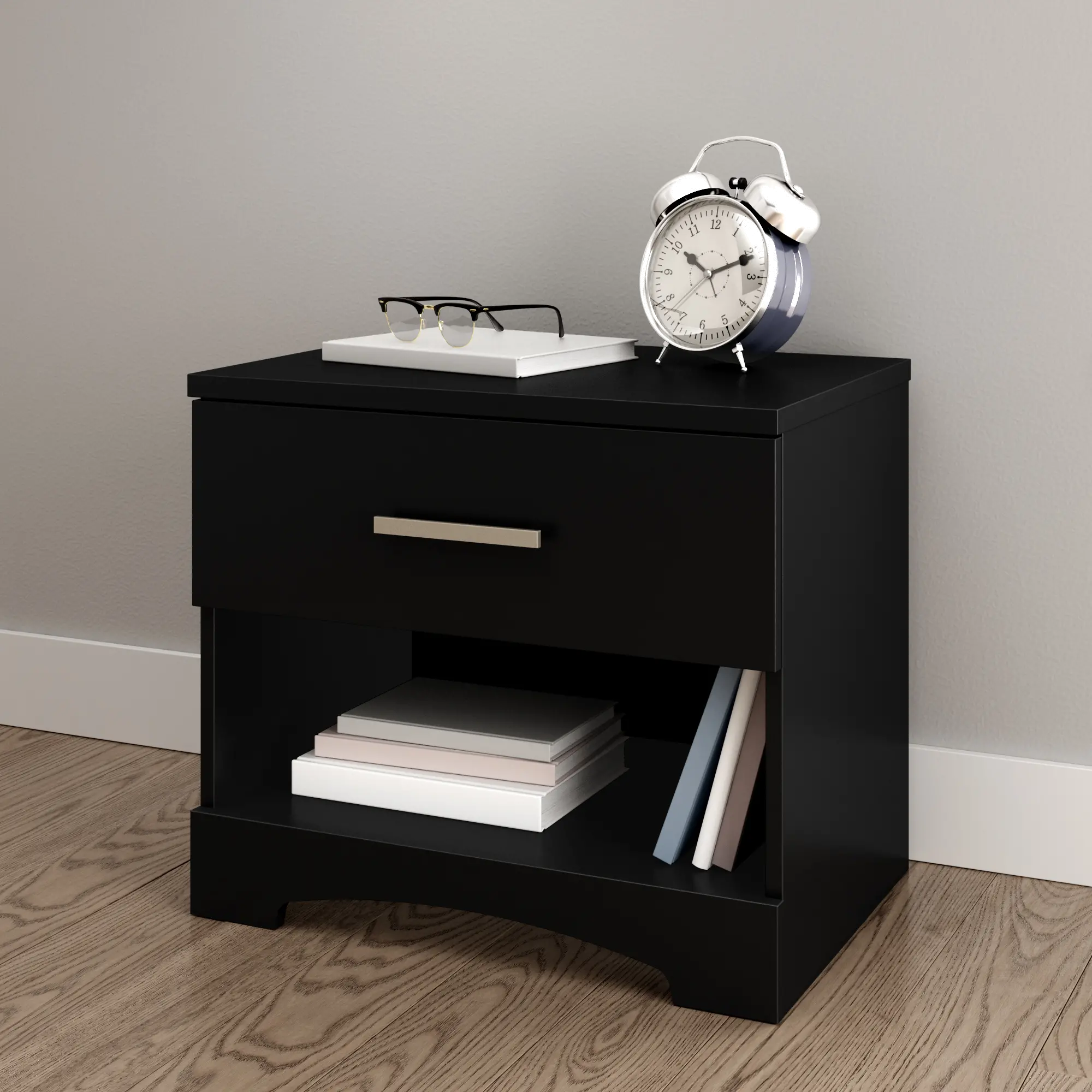 Gramercy Pure Black 1-Drawer Nightstand - South Shore