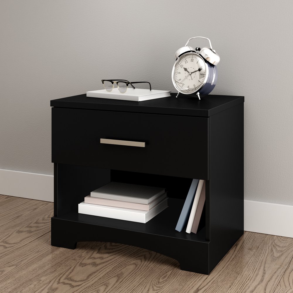 Gramercy Pure Black 1-Drawer Nightstand - South Shore