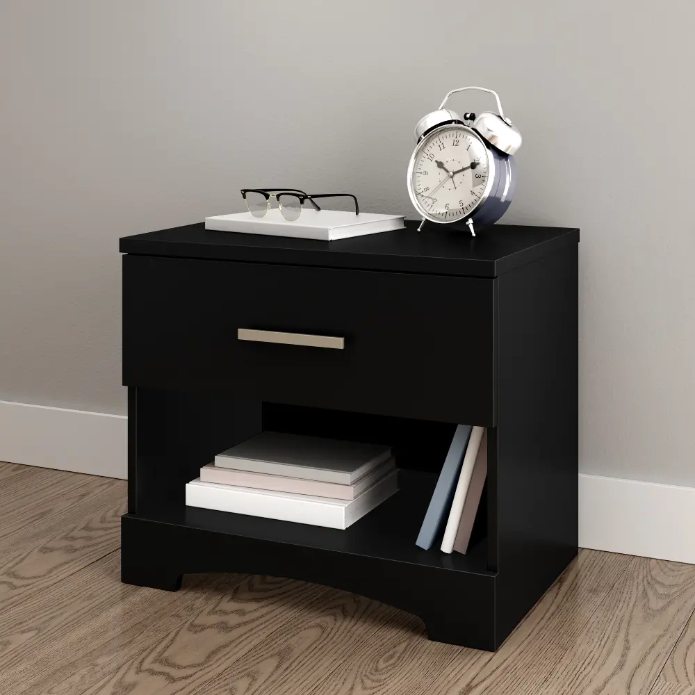10449 Gramercy Pure Black 1-Drawer Nightstand - South Shore-1