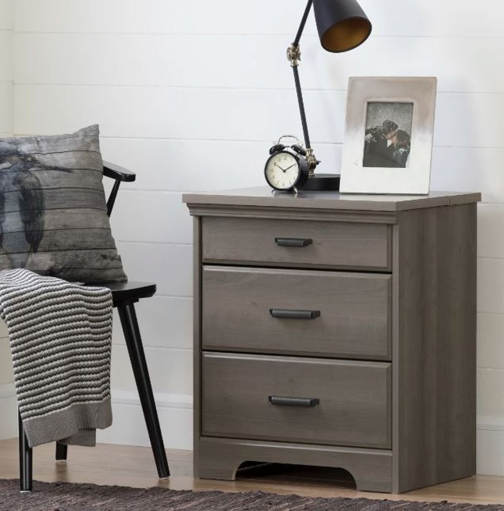 Versa Gray Maple Nightstand with Charging Station - South Shore