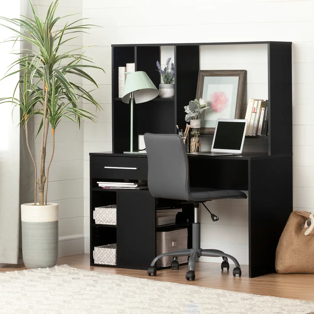 100211 Modern Black Oak Desk and Gray Office Chair - Annexe-1
