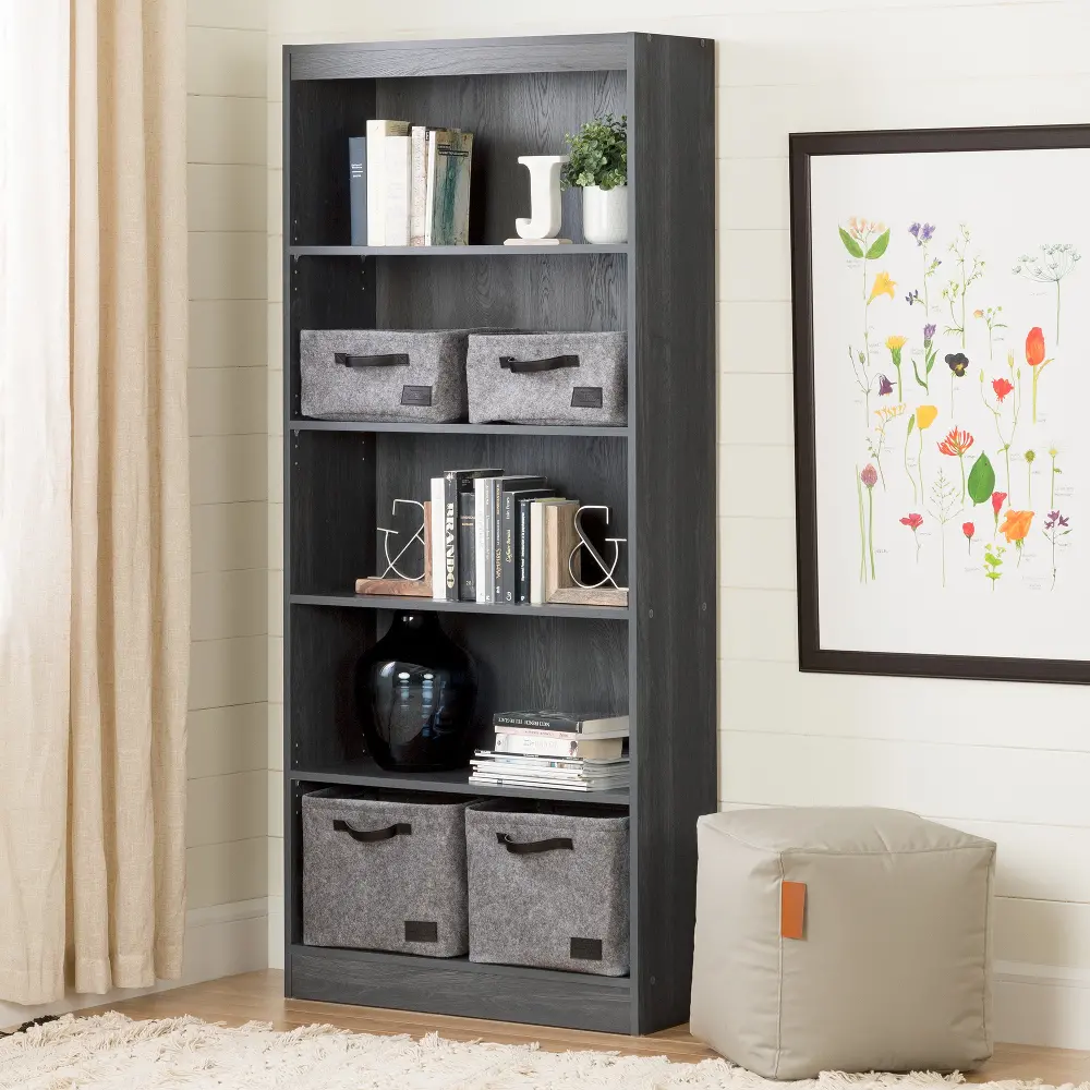 10688 5-Shelf Gray Oak Bookcase - Axess-1