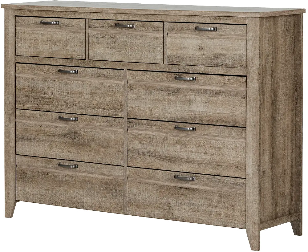 10252 Weathered Oak 9-Drawer Double Dresser - Lionel-1