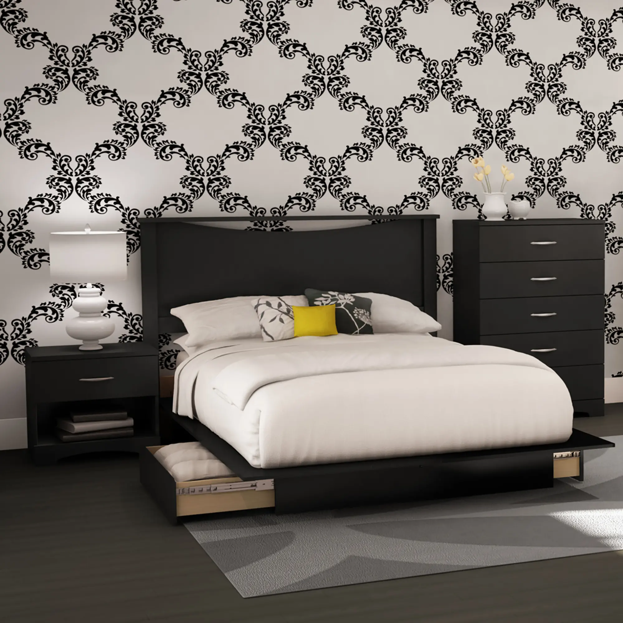 Step One Black 4 Piece Full Size Bedroom Set - South Shore