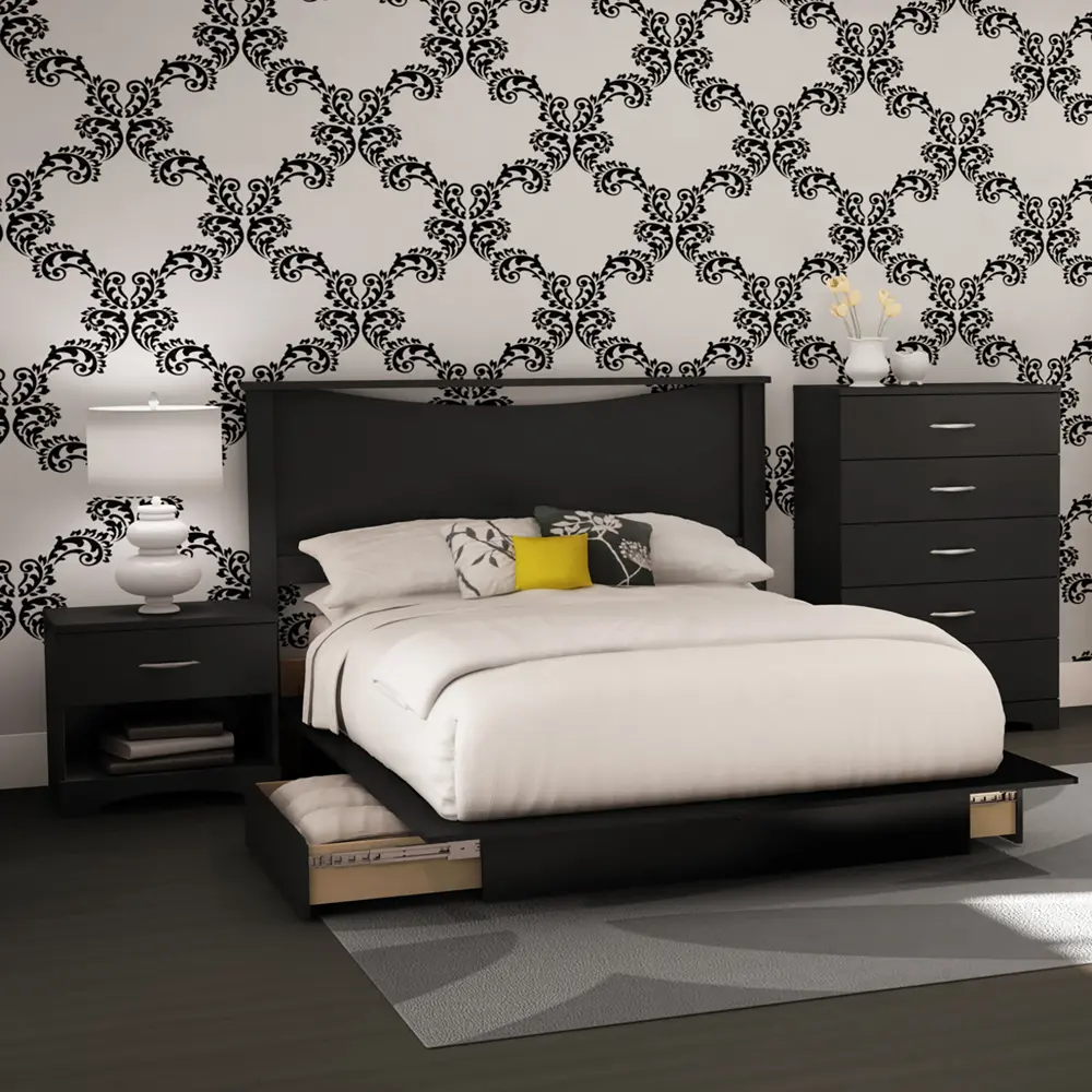 3107A4 Step One Black 4 Piece Full Size Bedroom Set - South Shore-1
