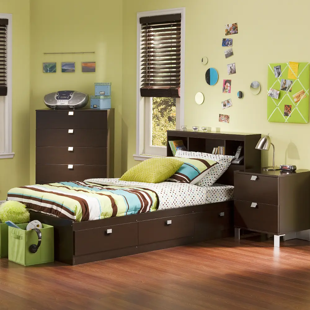 3259A3 Chocolate 3 Piece Kids Twin Bedroom Set - Spark-1