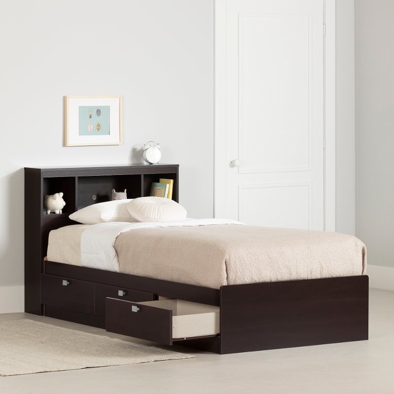 Chocolate Twin Storage Bed With 3, Twin Size Headboard With Storage