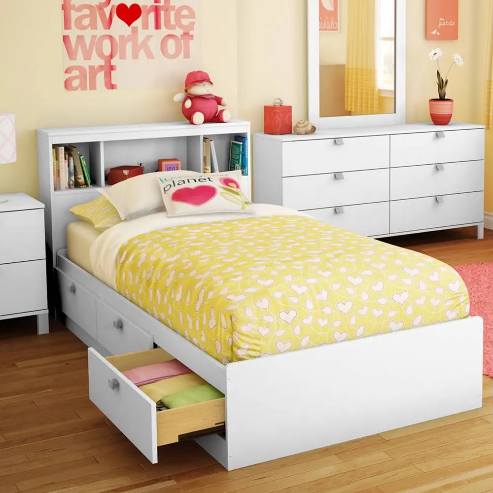 3260B2 White Twin Storage Bed with 3 Drawers and Headboard - Spark-1