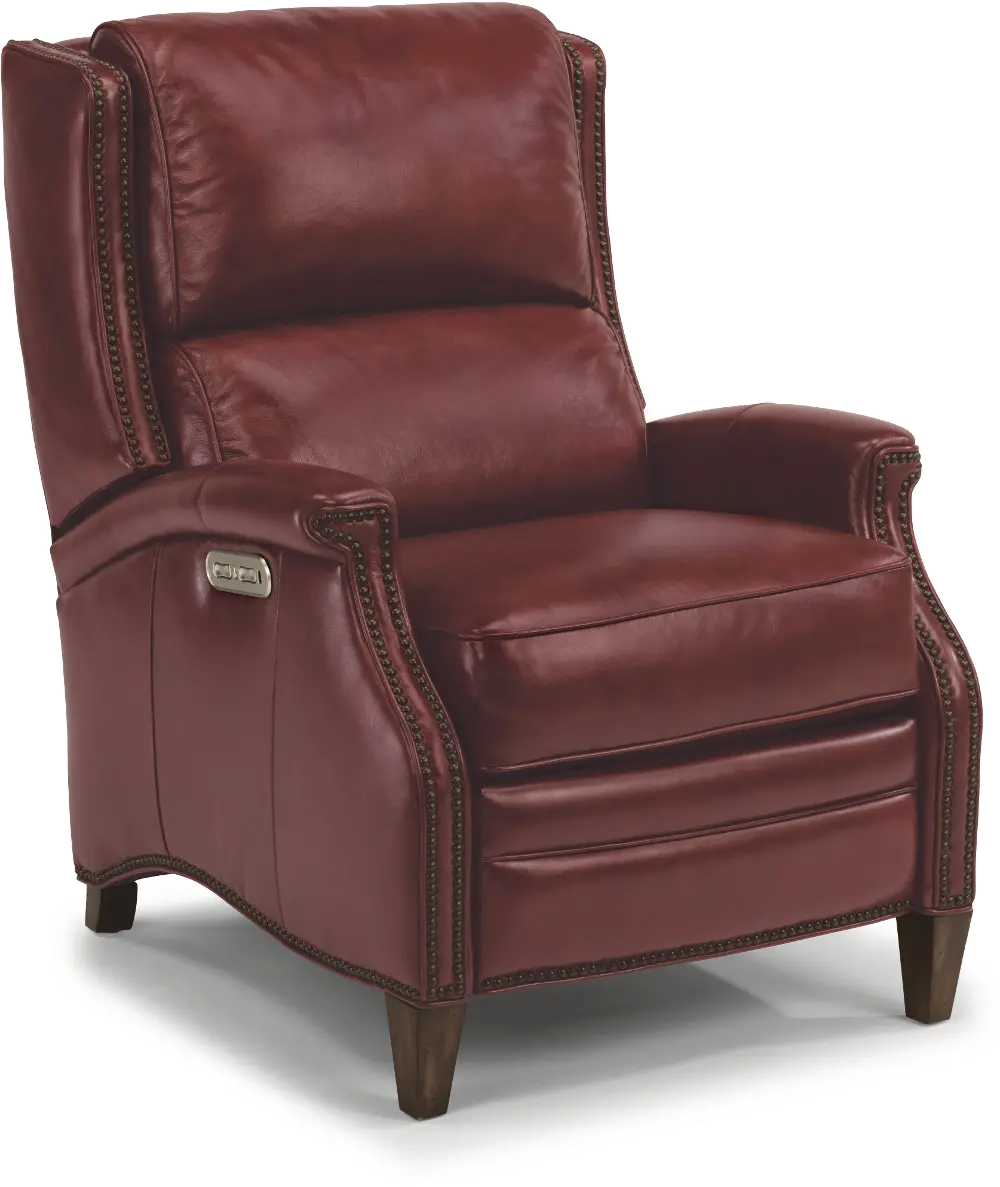 Ruby Red Leather-Match Power High Leg Recliner - Bishop-1