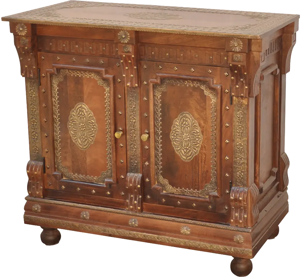 Wood and Brass Column Cabinet-1