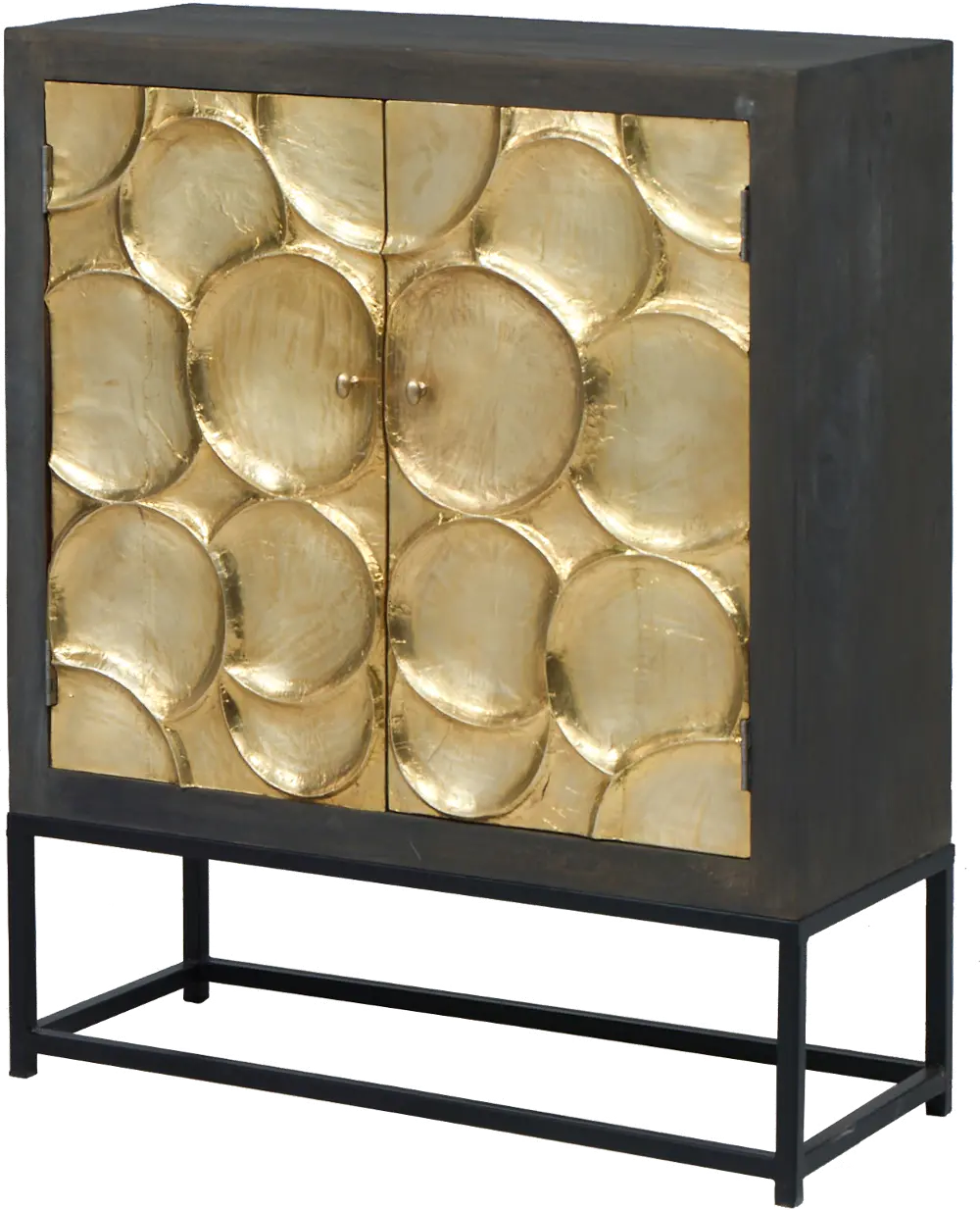 Dark Brown and Gold Cabinet with Metal Stand - Capiz Collection-1