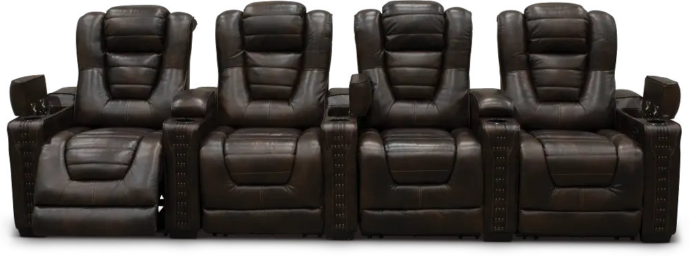 Brown Leather-Match 4 Piece Power Home Theater Seating - Big-Chief-1