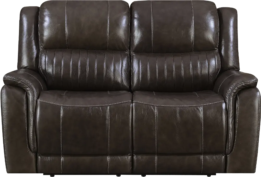 Gray Leather-Match Power Reclining Loveseat - Hearst-1