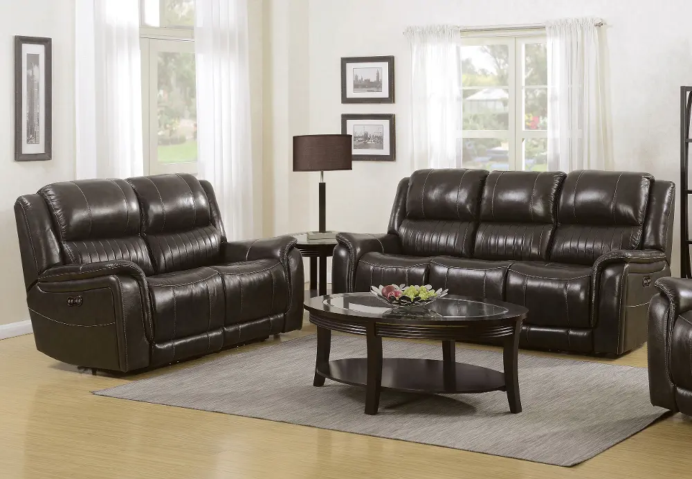 Gray Leather-Match Power Reclining Living Room Set - Hearst-1