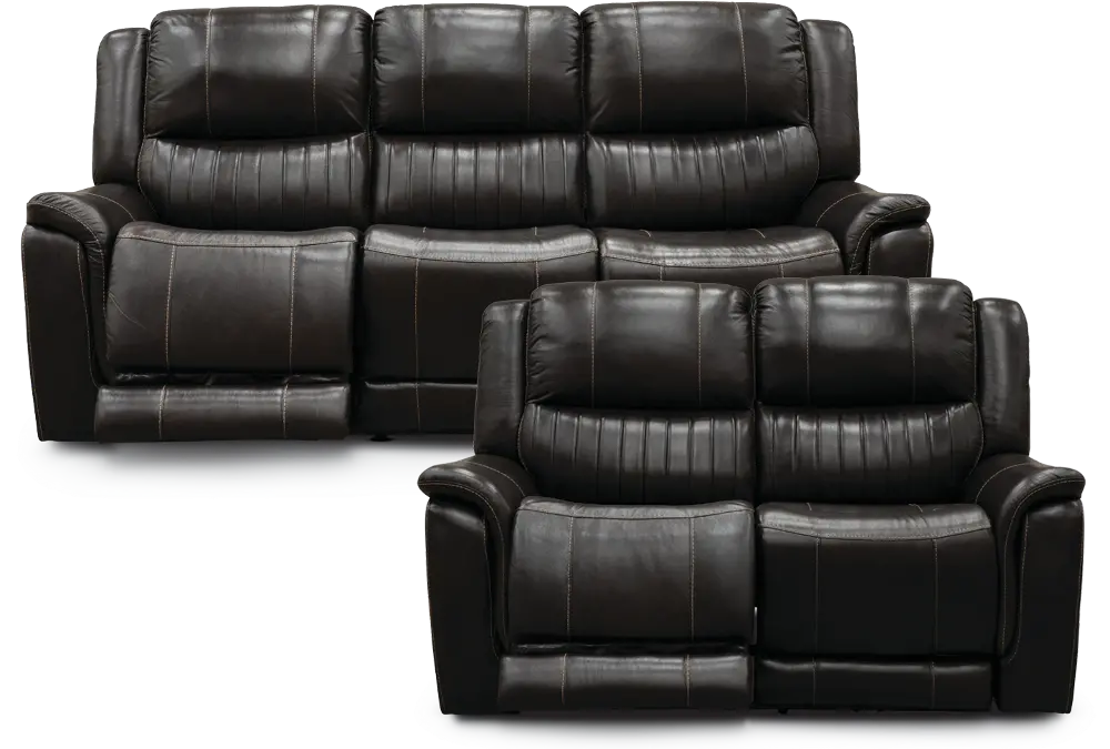 Brown Leather-Match Power Reclining Living Room Set - Hearst-1