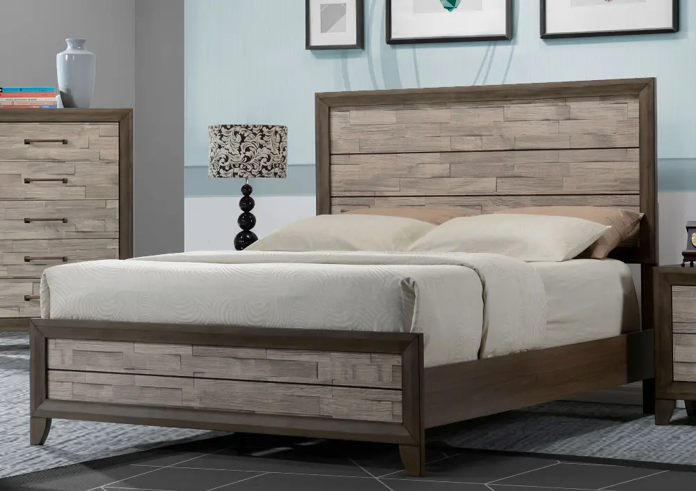 Contemporary Two-Tone Walnut King Bed - Jaren-1