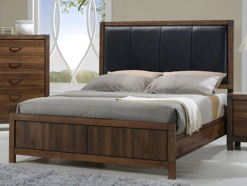 Modern Rustic Brown Queen Upholstered Bed - Belmont-1