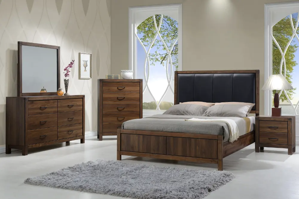 Modern Rustic Brown 4 Piece Queen Bedroom Set - Belmont-1