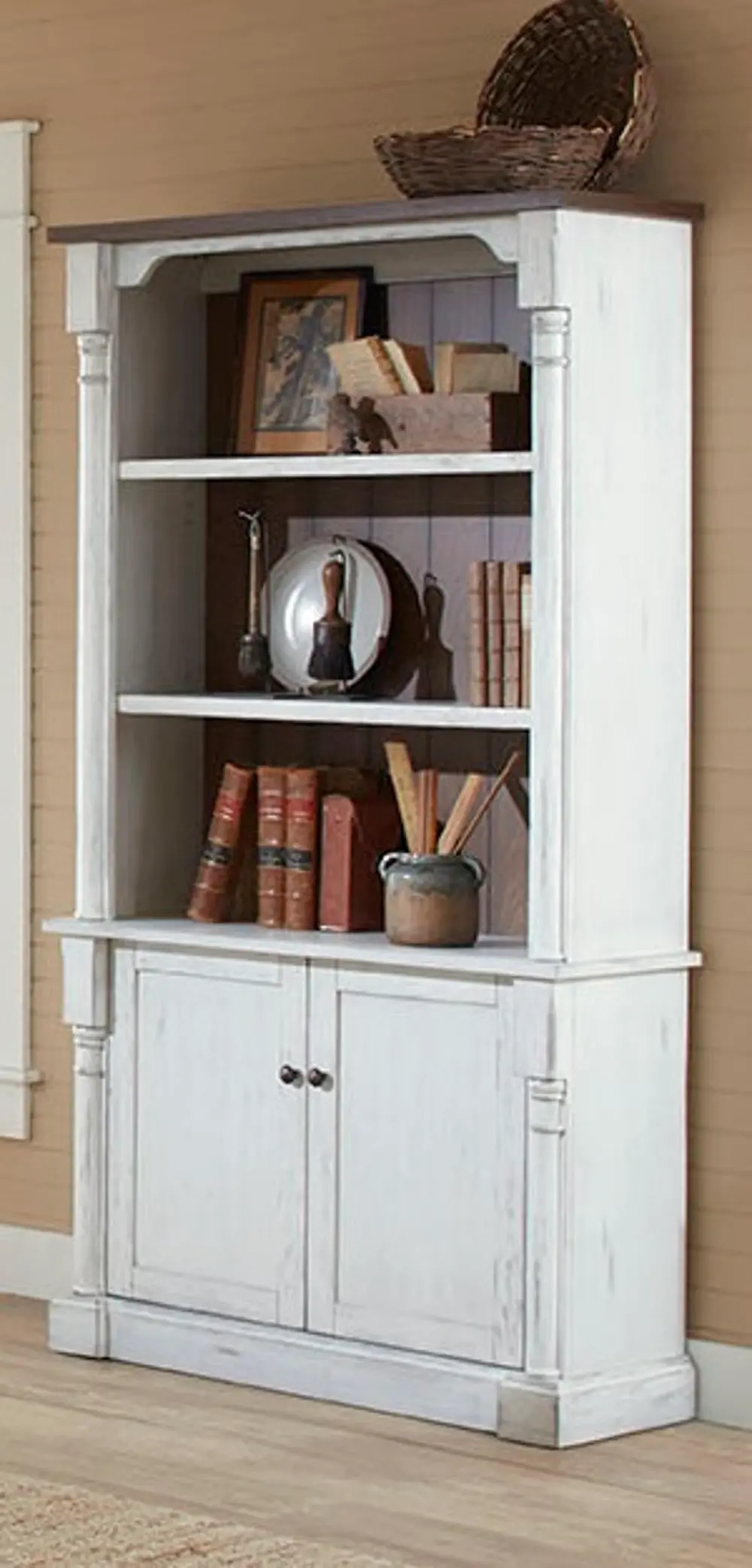 Durham Cherry Brown and White 2 Door Bookcase-1