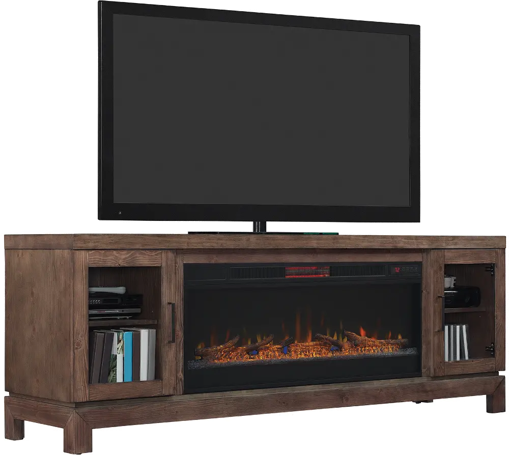 63 Inch Charcoal Brown TV Stand with Fireplace - Berkely-1