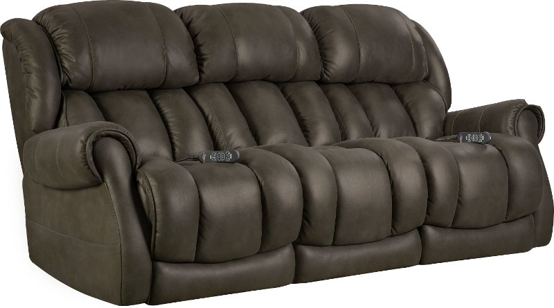 Casual Contemporary Dark Gray Power, Black Leather Power Reclining Sofa