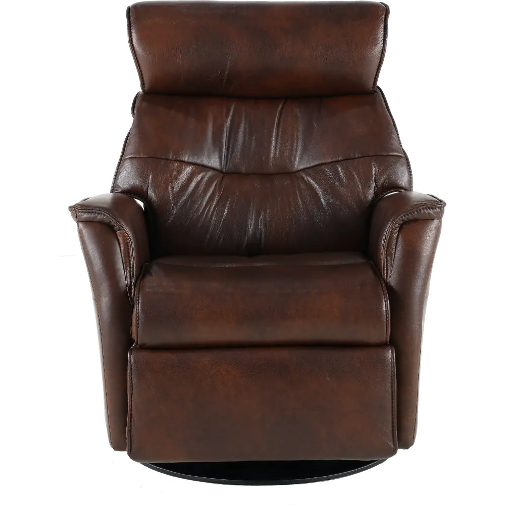 Captain Truffle Brown Large Leather Swivel Glider Power Recliner-1