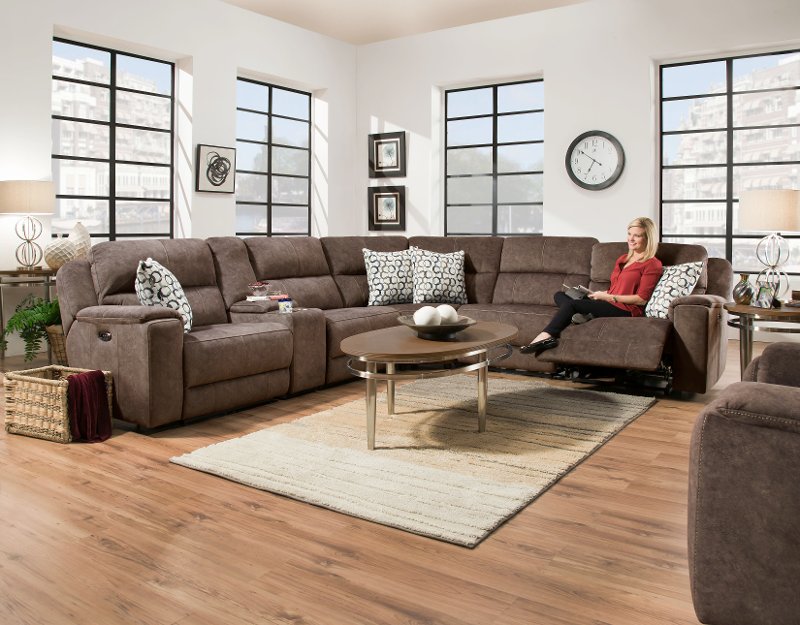 6 Piece Power Reclining Sectional Sofa, Corry 6 Piece Leather Power Reclining Sectional Sofa Brown