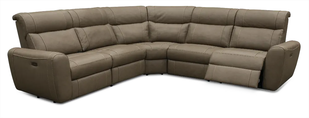 Taupe Leather-Match 5 Piece Power Sectional Sofa - Robert-1