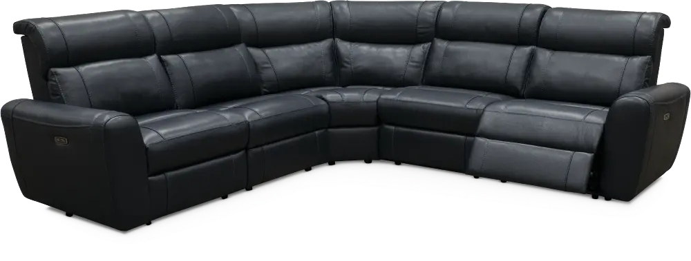 Navy Blue Leather-Match 5 Piece Power Sectional Sofa - Robert-1