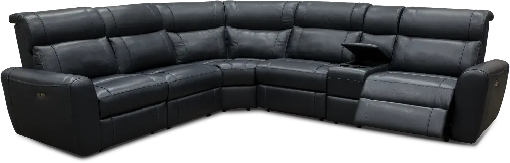 Navy Blue Leather-Match 6 Piece Power Sectional Sofa - Robert-1