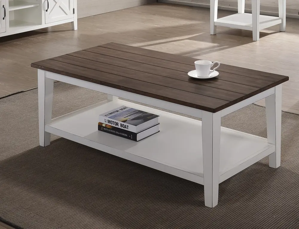 Farmhouse White and Brown Coffee Table-1