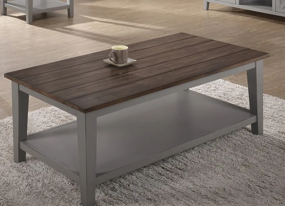 Farmhouse Gray and Brown Coffee Table-1