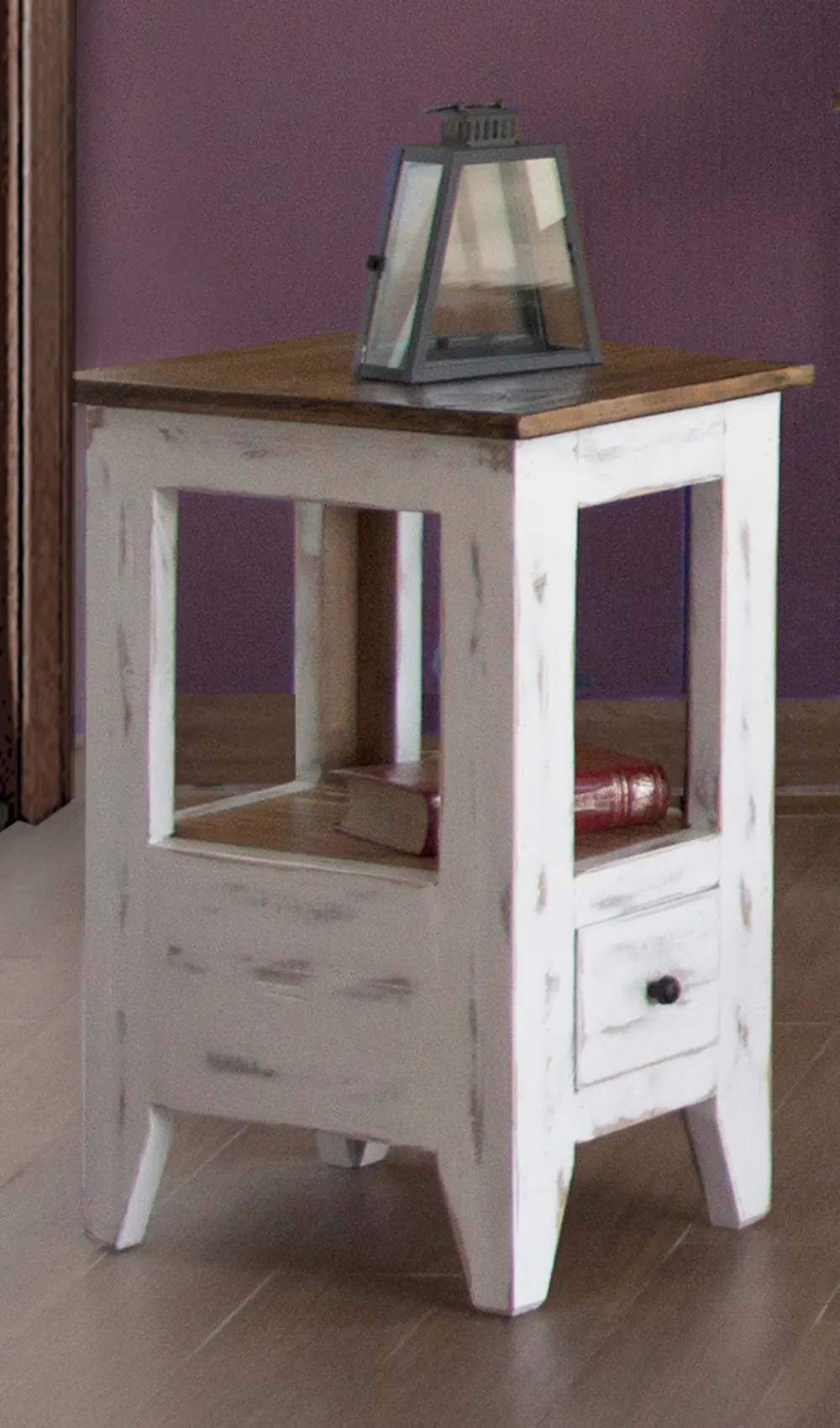 Distressed White and Brown Chair Side Table-1
