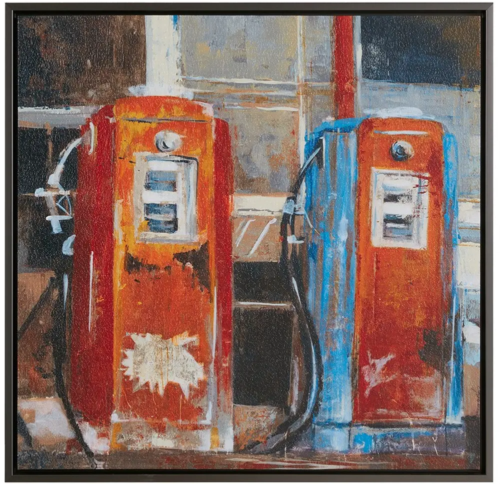 Two Gas Pumps Hand Embellished Framed Canvas Wall Art-1
