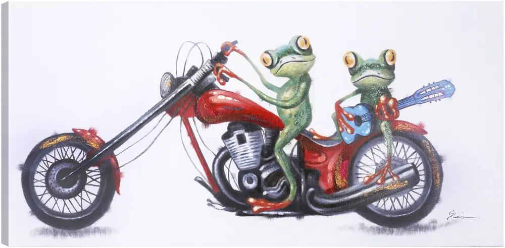 Frogs on Motorcycle Canvas Wall Art-1